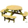 TAVOLO IN LEGNO PARCO GIARDINO ROTONDO TONDO CON PANCHINE LASA 110X186X68 CM