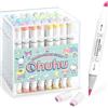 Ohuhu Sanrio Ohuhu 48 Pastel Marker Set 2a edizione scalpello e punta a pennello co...