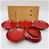 Set cinque piatti camelia laccato legno Echizen vassoio rosso con scatola Gia...