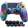 YoRHa Water Transfer Printing (Spruzzi di Vernice) Custodia in Silicone Cover per PS4/Slim/Pro Dualshock 4 Controller x 1 con Manopole Thumb Grips x 10