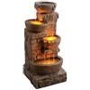 Teamson Home Fontana esterna a cascata di ciotole e pietre impilate da 33,27 pollici con luci a LED, marrone, Teamson Home