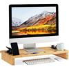 Relaxdays Supporto per Monitor in bambù, Rialzo per PC, Tavolino con Scomparti, HLP 9 x 60 x 30cm, Legno Naturale