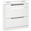 HOMCOM Scarpiera Slim Moderna a 2 Cassetti con Ripiano in Vetro Bianco Lucido