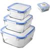 Borgonovo Set 3 Contenitori Superblock Quadri in Vetro con Coperchi in Plastica