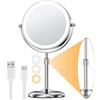 Gospire Specchio da trucco luminoso con ingrandimento 10x, altezza regolabile e