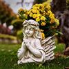 Floryden Fioriere da giardino a forma di angelo in preghiera, mini vaso per patio, prato, arte del cortile, decorazione per tomba del cimitero, resina classica antica, altezza 21 cm