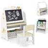 FANTASK Lavagna da gioco per bambini con sedia, con lavagna bianca e libreria, magnetica e scatola di stoffa, per disegnare, leggere e scrivere (natura)