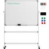 HOMCOM Lavagna Bianca Magnetica a 2 Facce con Accessori e 4 Ruote 127x50x165 cm