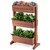 FANTASK Aiuola rialzata verticale con 3 piani, aiuola con 3 fioriere regolabili e fori di scarico, scala per fiori da giardino, in legno di abete, fioriera, marrone (71 x 38 x 105 cm)