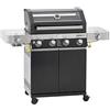 RÖSLE barbecue a gas, stazione BBQ VIDERO G4-S, in nero, 30 mbar, barbecue con 4 bruciatori in acciaio inox, extra: primezone e bruciatore laterale, tavolini laterali richiudibili, VARIO+