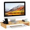 Relaxdays Supporto per Monitor in bambù, Rialzo per PC, Tavolino con Scomparti,