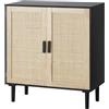 VEVOR Mobile in Rattan, Cassettiera in Rattan, Mobile Portaoggetti con 2 Ante Magnetiche e Ripiani e Maniglie Regolabili, Mobile Buffet Credenza per Corridoio, Ingresso, Nero 800 x 375 x 880 mm