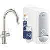 Grohe Blue Home Rubinetto per Lavello Cucina, Bocca aC, con Doccetta Estraibile, Satinato, Filtro Acqua Incluso