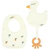 THUN - Set 2 bavaglini e accessorio dentizione - tessuto e silicone - Collezione Baby Dolce Fattoria - bavaglino 15x18,5 cm - accessorio dentizione 17x26 cm