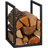 Relaxdays Scaffale Portalegna da Interno in Metallo, per Ceppi da Camino, HLP 40x30x30 cm, Porta Legna da Ardere, Nero