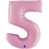 Grabo Palloncino a forma di numero 5 grande 100 cm colore rosa pastello per decorazioni feste compleanni gas elio