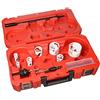 Milwaukee Estuche de 11 piezas (Especial IBERIA) 16, 20, 25, 32, 40, 51, 64mm 1x Adaptador 14-30mm (Ref. 49567010). 1x Adaptador 32-152mm (Ref. 49569100). 2x brocas piloto 1x Extensión de 330mm Llave allen
