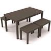 Ipae Progarden Set giardino tavolo rettangolare cm.138x78x72h e 4 panchine cm.60x48x45h