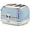 Ariete Tostapane Vintage 4 Fette 156, Tostiera con 6 Livelli di Tostatura, Espulsione Automatica, Funzione Defrost, Vassoio Raccoglibriciole Estraibile, Corpo in Acciaio Inox, 1600W, Celeste