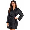 Andra Vestaglia Donna Andra Raso Kimono Corto con Cintura Nero 3 - M