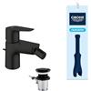 GROHE Start Edge QuickFix - Miscelatore Bidet con Set Scarico Pop-Up (Cartuccia Ceramica 28 mm, Risparmio Idrico, Attacchi 3/8 Pollici, QuickTool Incluso), Nero Opaco, 233452431