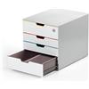 Durable Cassettiera scrivania Varicolor Mix Safe 4, cassettiera ufficio con 4 cassetti colorati, 1 cassetto con serratura, 280x292x356 mm, multicolore, 762627