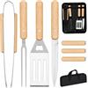 ALPINA Set 4 Pezzi Accessori per Barbecue con Valigetta Pieghevole con Manico in Legno