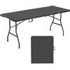 VEVOR Tavolo Pieghevole a Metà, Tavolo in Plastica Resistente Portatile e Rettangolare da 1800x740x740 mm, per Interni ed Esterni con Maniglia Integrata, per Feste, Cene, Picnic, Bianco