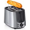alpina Tostapane - Tostiera Elettrica 7 Niveles de Dorado - Toaster Función de Descongelación - Patas Antideslizantes - Dos Ranuras para Pan y Parrilla para Tostar - Color Plateado