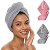 Carehabi Asciugamano Turbante Capelli Set da 2 doppio strato, turbante capelli microfibra super assorbente con 2 bottoni | Asciugamano capelli bottone & cuffia asciugacapelli, Grigio & Rosa