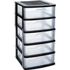 DRW Cassettiera alta 5 cassetti PVC traslucido e nero 39x40x80 cm