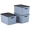 Rotho Kunststoff AG JIVFE Jive 3er Set Dekobox A4 fog blue Set di 3 contenitori da 16 l con