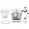 Bosch - Robot da cucina serie 6 MUMS6EW18, 2 ciotole (acciaio inossidabile, plastica), 7 livelli, gancio/frusta in silicone, bianco