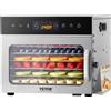 VEVOR Disidratatore Alimentare 6 Vassoi in Acciaio Inox, Essiccatore Elettrico p