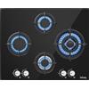 IsEasy Piano Cottura a Gas 4 Fuochi, Incasso 64cm, Vetro Temperato, 8750W, Sicurezza Au
