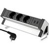 HAVA Ciabatta elettrica in alluminio a 3 prese + USB, montaggio a morsetto,