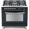 LOFRA PNMG96GVT/C CUCINA 90CM NERO MATT FORNO GAS VENTILATO 5 FUOCHI INOX A+