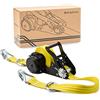 STRAPINNO Cinghia retrattile a cricchetto, 3,8 x 6,1 m, resistente, con ganci a doppia J, anelli a D, fettuccia anti-groviglio, resistenza alla rottura di 3 kg e limite di carico di lavoro di 1 kg