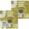 Renata 2x Renata 364 SR621SW Batterie Orologio 1.55V Ossido D'Argento
