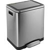 KITCHEN MOVE BAT-90301005/PORTOLA - Doppio Riciclaggio in Acciaio Inossidabile 30 L con 2 Scomparti (2 x 15 L) per rifiuti, Cucina, Giardino, Raccolta differenziata, Metallo, 40 x 33 x 52 cm