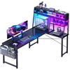 Coleshome Scrivania Gaming con LED, 130x100cm Scrivania Angolare Gaming Reversib