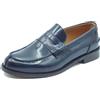Exton 102 Abrasivato Blue Mocassini per Uomo in pelle blu fondo cuoio