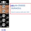 Duracell 100 pile Litio CR2032 DL2032 BR2032 DURACELL 3V