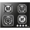 LOFRA PIANO COTTURA GAS MERCURIO HGN6G0 60CM FINITURE VETRO NERO 4 FUOCHI