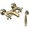 Cleafe RUBINETTO BAGNO VASCA DOCCIA MISCELATORE DOPPIA MANOPOLA OTTONE BRONZO SATINATO