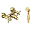Cleafe RUBINETTO PER BAGNO VASCA DOCCIA MISCELATORE DOPPIA MANOPOLA IN OTTONE ORO LUCID