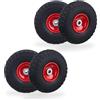 Relaxdays Ruota per Carriola 4.10/3.50-4, Set 4 Gomme Piene Antiforatura, Cerchi in Acciaio, Fino a 150 kg, Nero Rosso