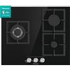 Hisense GG633B Piano cottura a gas 3 fuochi 60 cm griglia in ghisa e vetro