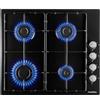 PremierTech PC604BEG Piano Cottura a Gas 4 Fuochi Nero Lucido 60cm da Incasso