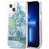 Guess Cover per iPhone 13 Guess con glitter liquido e motivo floreale verde.